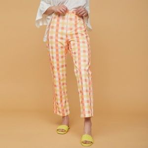 Free People She’s All That Plaid Gingham Crop White Picnic Ankle Flare Jeans 4